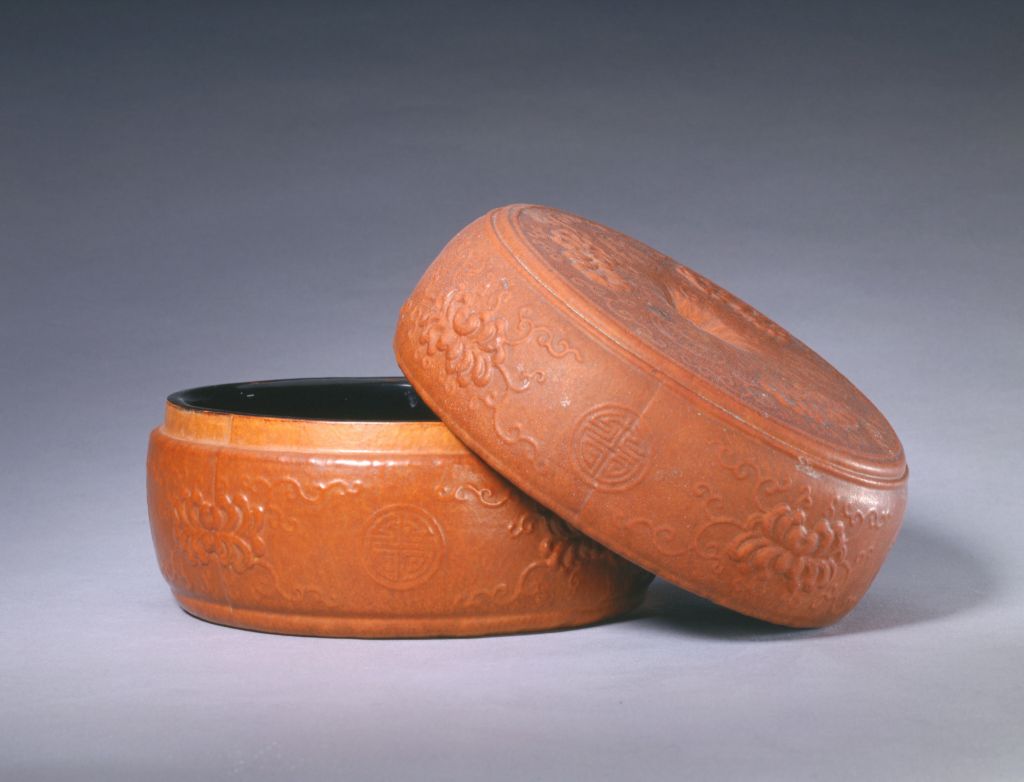 图片[1]-Pao made round box with lotus pattern and longevity characters-China Archive